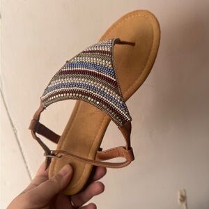 Beaded Strappy Sandals - Multicolor